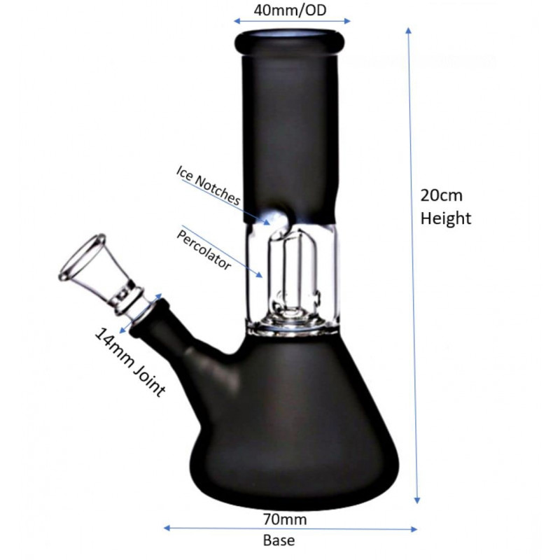 Single Perc Ice Glass Bong | 8 Inch Including Storage Crusher, Pouch