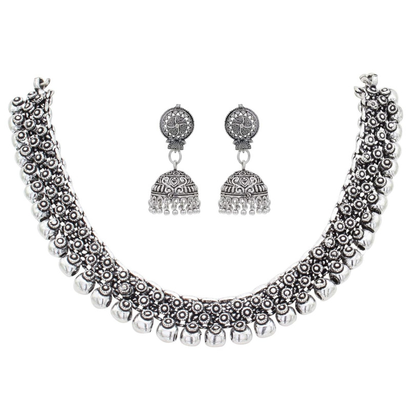 Oxidized German Silver Necklace Set with Earrings | Jewellery for Girls and Women