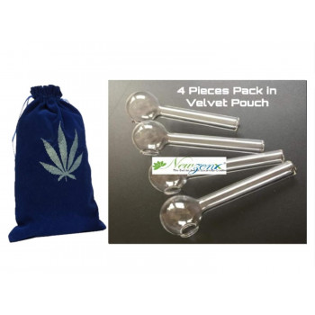 Newzenx Pyrex Glass Oil Burner Pipe | Transparent, 4 Inch | Pouch - 4 Pieces Combo