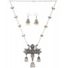 Oxidised German Silver Afghani Long Chain Pendant, Earrings, Necklace Jewellery Set