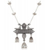 Oxidised German Silver Afghani Long Chain Pendant, Earrings, Necklace Jewellery Set