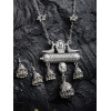 Oxidised German Silver Afghani Long Chain Pendant, Earrings, Necklace Jewellery Set