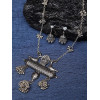 Oxidised German Silver Afghani Long Chain Pendant, Earrings, Necklace Jewellery Set