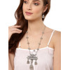 Oxidised German Silver Afghani Long Chain Pendant, Earrings, Necklace Jewellery Set