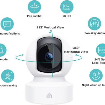 TP-Link 2K+ Indoor Wired Security CCTV Camera | Pan/Tilt | Pet & Baby Surveillance, Motion Tracking & Alert, 2-Way Audio, Night Vision (KC410S)