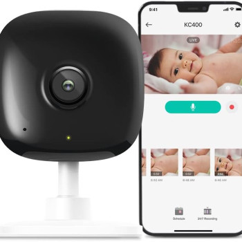 TP-Link Kasa KC400 2K+ Indoor Wired Security Camera | Person/Motion/Baby Cry Detection Motion Alert | 2-Way Audio | HD Night Vision | SD Card Storage