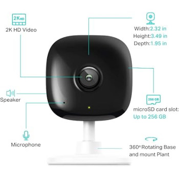 TP-Link Kasa KC400 2K+ Indoor Wired Security Camera | Person/Motion/Baby Cry Detection Motion Alert | 2-Way Audio | HD Night Vision | SD Card Storage