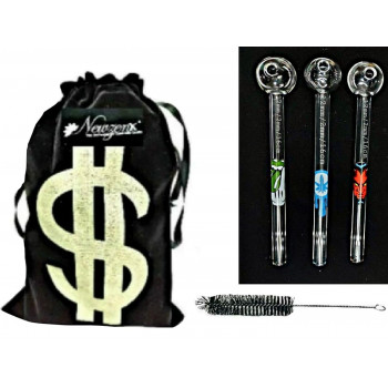 Newzenx 6 Inch Oil Crystal Pipe | 3 Pieces Combo | 3 Different Sign | Pipe Cleaner & Pouch