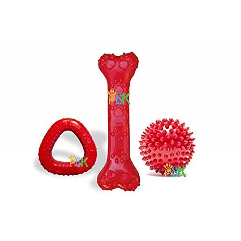 Rubber Bone Adult Dogs Chew Toy | Spike Ball+Triangle+Bone Combo