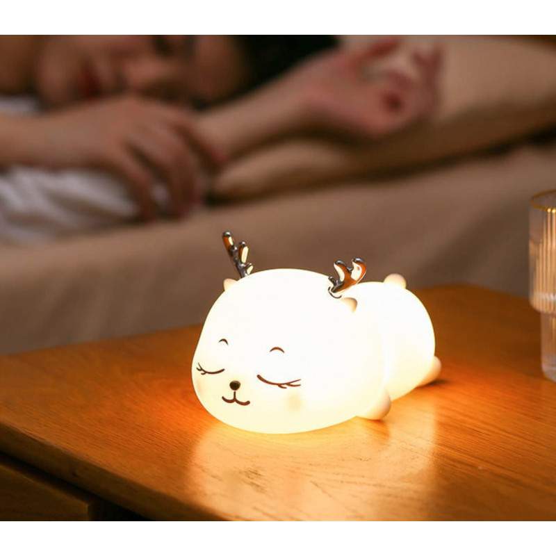 Silicone Deer Night Light Lamp for Kids, Birthday Gift | Rechargeable Lamps with Charging Plug