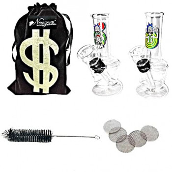 Newzenx Mini Rick & Morty Glass Bong | 4 Inch/2 Pieces Combo | Pouch & Accessories