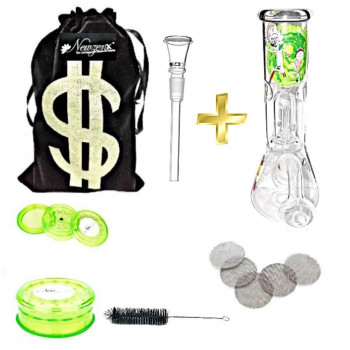 Newzenx All-in-One Glass Percolator Ice Bong | Ricky & Morty 8" for Oil/Honey/Herb Combo