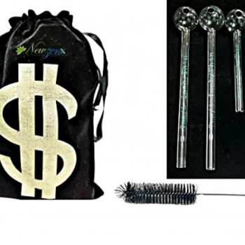 Newzenx Oil Crystal Honey Glass Pipe 4 Pieces | 2 x 7mm/6 Inch & 4" x 2 Pcs | Pouch & Pipe Cleaner