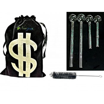 Newzenx Oil Crystal Honey Glass Pipe 4 Pieces | 2 x 7mm/6 Inch & 4" x 2 Pcs | Pouch & Pipe Cleaner
