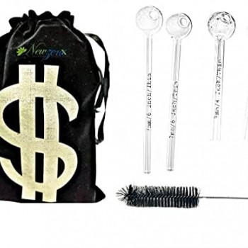 Newzenx Oil Crystal Honey Glass Pipe 4 Pieces | 2 x 7mm/6 Inch & 4" x 2 Pcs | Pouch & Pipe Cleaner