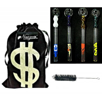 Newzenx 6" Oil Crystal Pipe Double Bowl | 4 Sign Combo Pack | Pipe Cleaner & Pouch