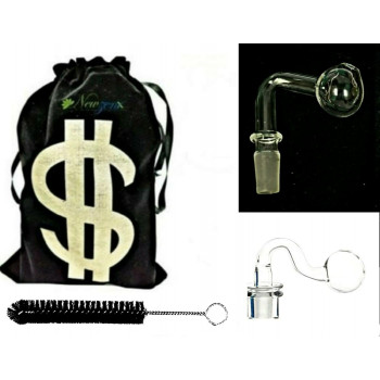 Newzenx Glass Oil Burner Honey Pipe | 12mm/3 Inch Transparent Male Connector | Pouch