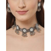 Latest Stylish Fancy Oxidised Silver Tribal Choker Necklace Jewellery Set for Women