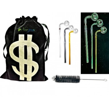 Newzenx Oil Meth Crystal Pipe Combo Pack | 7 Inch/8mm/3 pcs | 3 Color | Pouch & Pipe Cleaner