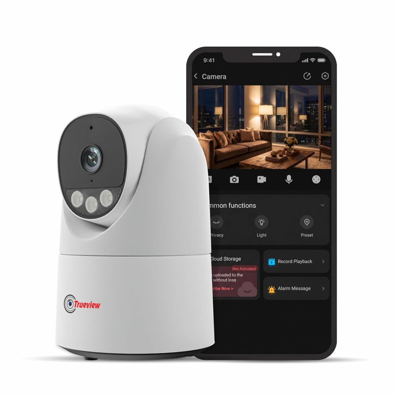 Trueview 3MP WiFi CCTV Camera | Robot Security 360° Pan Tilt Cam | Night Vision | 2-Way Audio | Alexa | Support 256GB Card | STQC Certified for Privacy