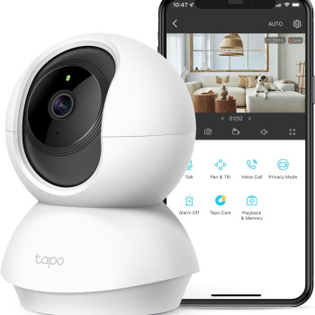 TP-Link Tapo C210 2K Pan Tilt Security Camera for Baby Monitor | Motion Alert, 2-Way Audio, Night Vision, SD Card Storage, Alexa