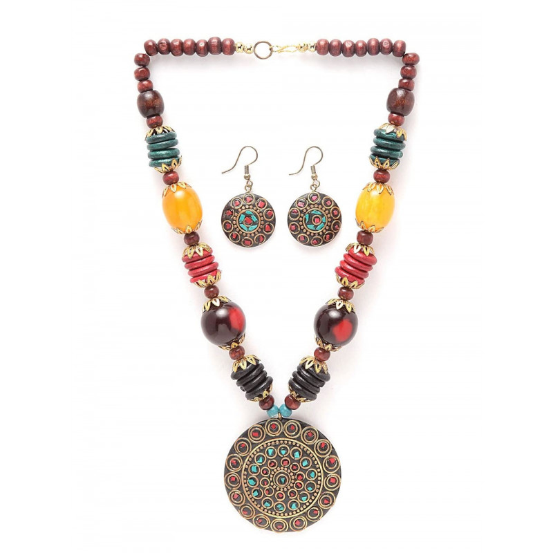 Stylish Traditional Tibetan Pendant Necklace Jewellery Set for Women