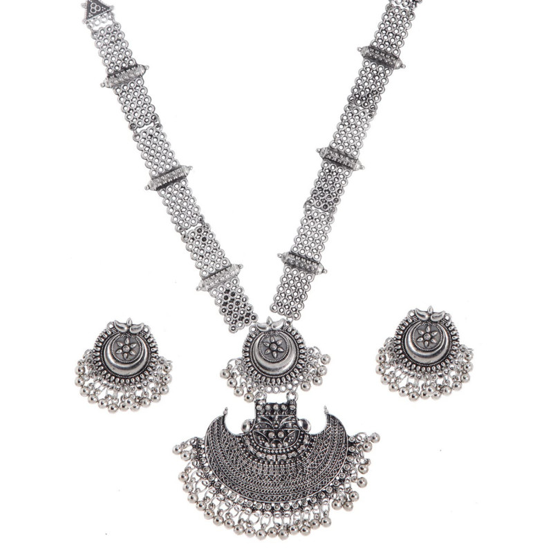 Traditional Oxidised Silver Necklace Jewellery Set for Women