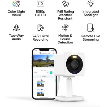 1080p Wi-Fi Indoor/Outdoor Security Camera with Color Night Vision | Motion detection | built-in spotlight | 2-way Audio | Works with Alexa & Google