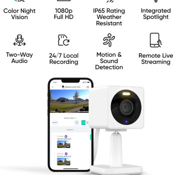1080p Wi-Fi Indoor/Outdoor Security Camera with Color Night Vision | Motion detection | built-in spotlight | 2-way Audio | Works with Alexa & Google