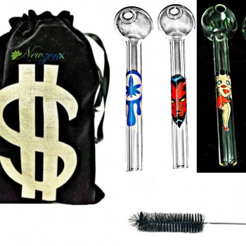 Newzenx 5" Oil Meth Crystal Pipe Combo | 5 Inch/12mm Thick Glass 2 Pcs | Pouch & Pipe Cleaner