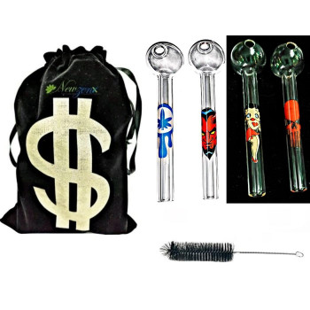 Newzenx 5" Oil Meth Crystal Pipe Combo | 5 Inch/12mm Thick Glass 2 Pcs | Pouch & Pipe Cleaner