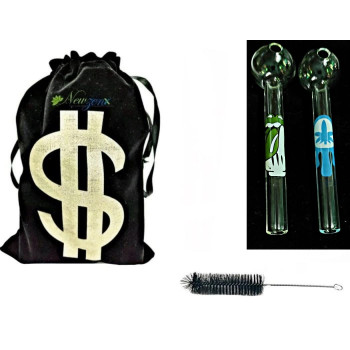 Newzenx 5" Oil Meth Crystal Pipe Combo | 5 Inch/12mm Thick Glass 2 Pcs | Pouch & Pipe Cleaner