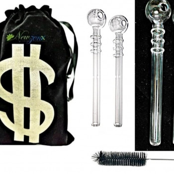 Newzenx Oil Meth Crystal Pipe Triple Rings Combo | 12mm/6"/2 Pcs | Pouch & Cleaner