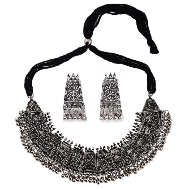 Latest Traditional Oxidised Silver Necklace Jewellery Set for Women & Girls