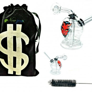 Newzenx Oil Meth Crystal 3.5 Inch Skull/Devil Bong | Including Pouch & Pipe Cleaner