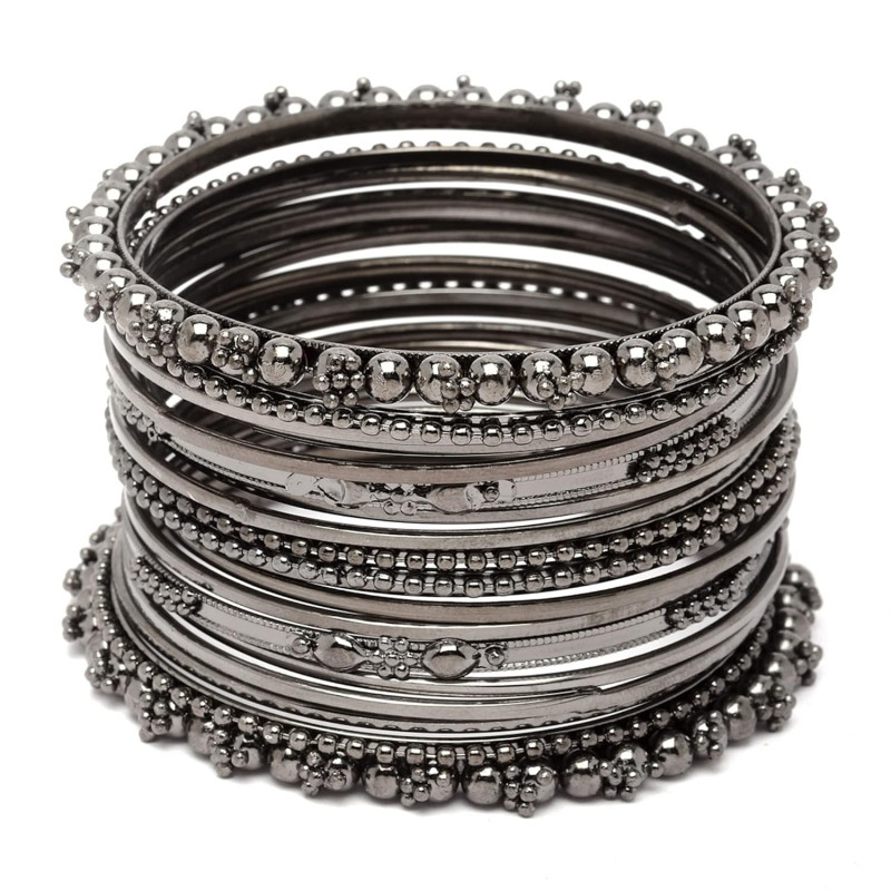 Oxidised Silver-Plated Textured Bangles Jewellery Set for Girls and Women (2.4 Inch) Oxidised Silver-Plated Textured Bangles Jewellery Set for Girls and Women (2.4 Inch)
