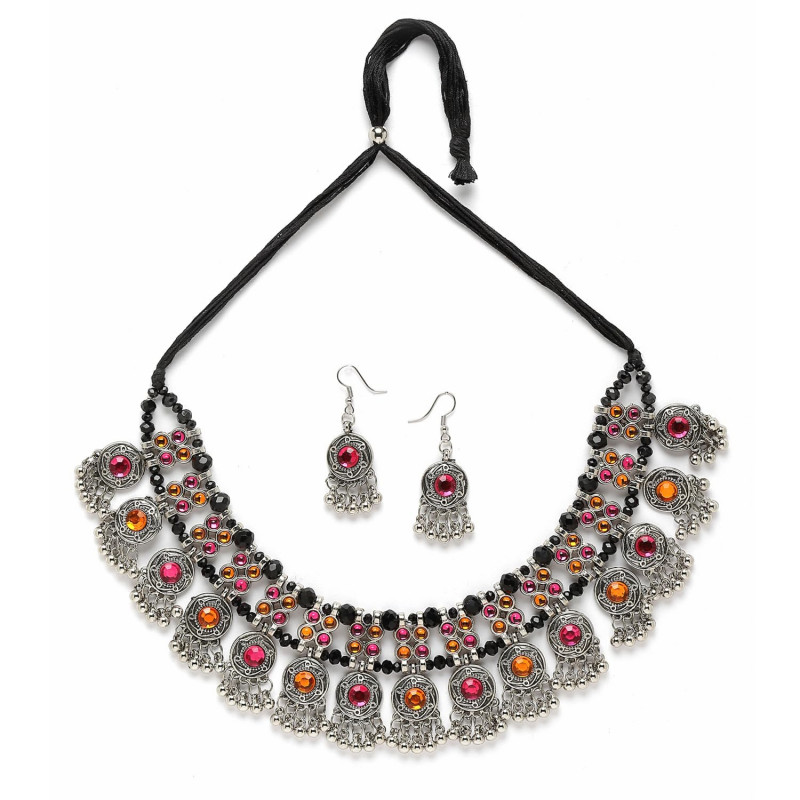 Fancy Oxidized Traditional Oxidised Earrings Necklace Jewellery Set for Women