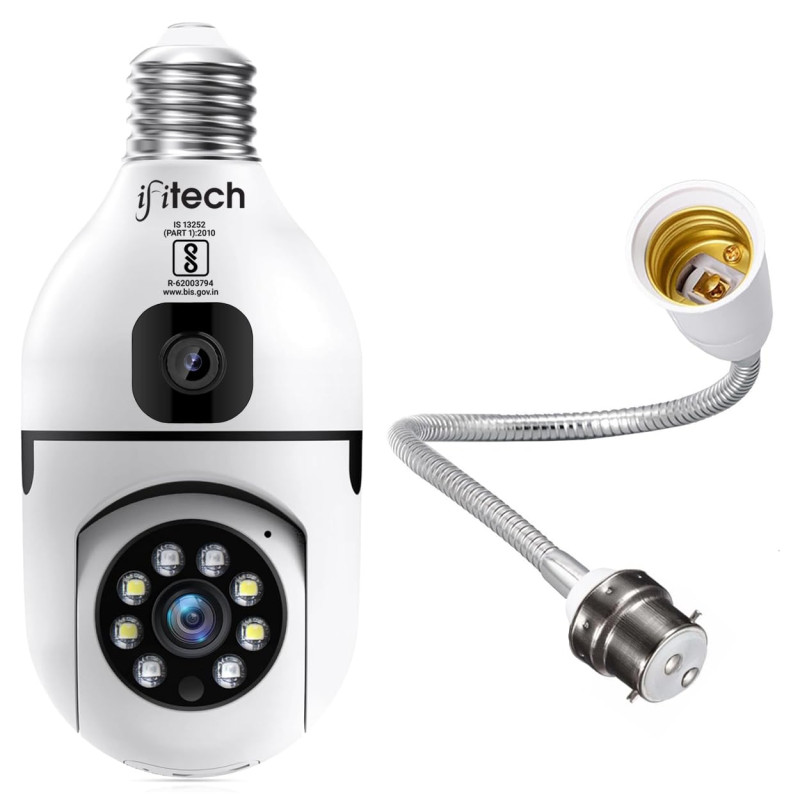 IFITech HD 1080p Smart Wi-Fi CCTV Home Security Camera | 360 degree Smart Bulb Camera | 256GB SD Card Support | Perfect for Office & Home Monitoring