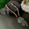 Ethnic Silver Oxidised Radha Krishna Design Long Necklace Jewellery Set
