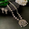 Ethnic Silver Oxidised Floral Design Ghungroo Long Necklace Jewellery With Earrings Set