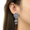 Ethnic Silver Oxidised Floral Design Ghungroo Long Necklace Jewellery With Earrings Set