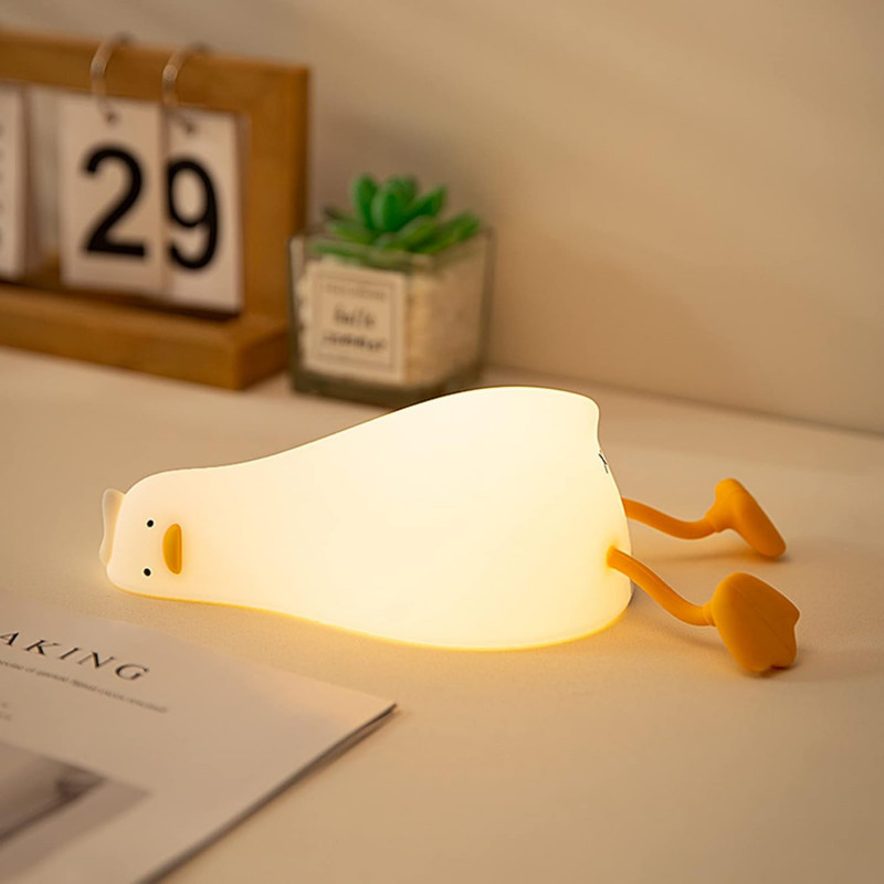 Lying Flat Duck Night Light Lamp | LED Silicone Dimmable Nursery Nightlight | Rechargeable Bedside Touch
