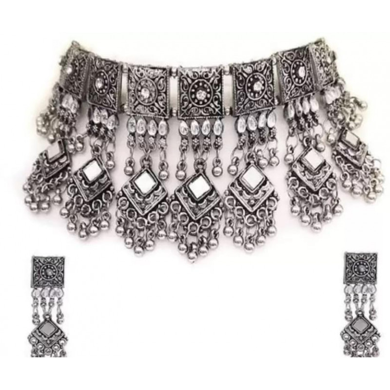 Women's Oxidised Silver Kundan Jewellery Set | Latest Necklace Set