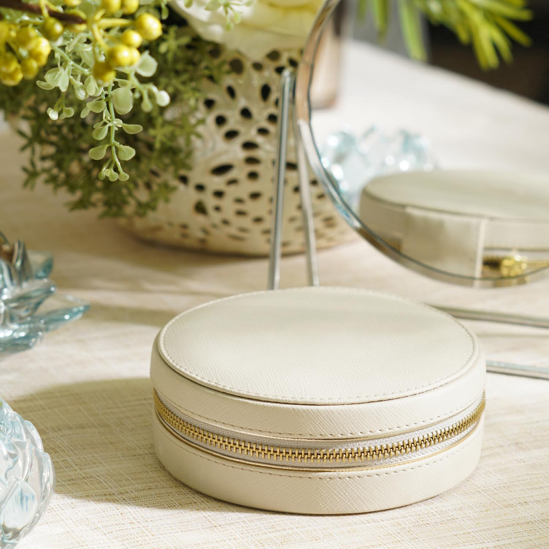 Round Faux Leather Jewellery Box for Rings, Earrings, Necklace
