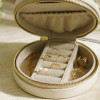 Round Faux Leather Jewellery Box for Rings, Earrings, Necklace