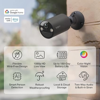 TP-Link Tapo C403 Wireless Outdoor 1080P Security Camera | Color Night Vision Cam | Free Person Detection | Alarm, SD/Cloud Storage | Up to 180 Days Battery | No Hub Needed, Black