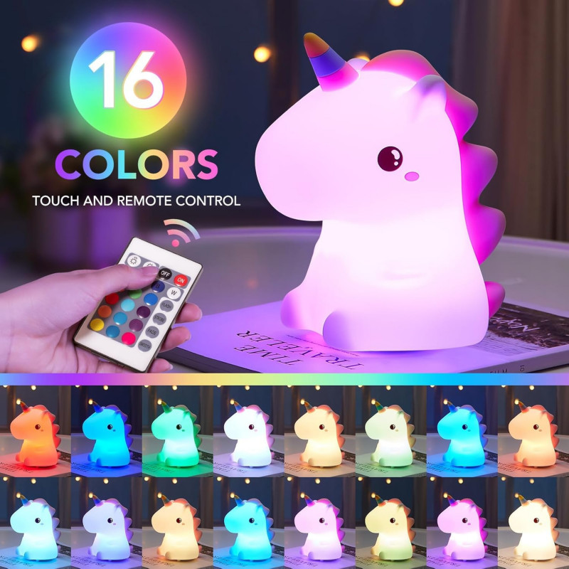 Unicorn Night Light Bedside Lamp for Kids | 16 Color Changing with Remote | USB Rechargeable LED Lamp for Kids (White & Purple) Unicorn Night Light Lamp for Kids | 16 Color Changing | USB Rechargeable LED Lamp