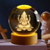 Desidiya Lord Ganesh Ji Crystal Ball Night Light 2.4 Inch Glass Ball Night LED Lamp with Woodern Base Perfect for Gift
