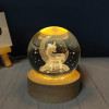 Desidiya Lord Ganesh Ji Crystal Ball Night Light 2.4 Inch Glass Ball Night LED Lamp with Woodern Base Perfect for Gift