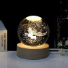 Desidiya Lord Ganesh Ji Crystal Ball Night Light 2.4 Inch Glass Ball Night LED Lamp with Woodern Base Perfect for Gift